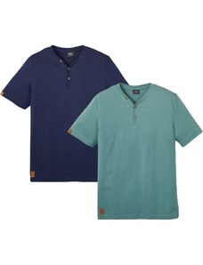 bonprix Henley tričko, krátký rukáv (2 ks v balení) z organické bavlny Modrá