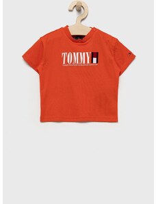 Dětské bavlněné tričko Tommy Hilfiger oranžová barva, s potiskem