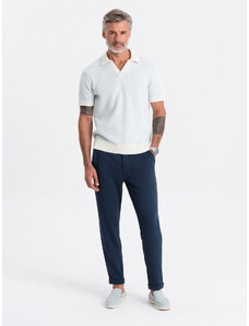Ombre Clothing Pánské pletené kalhoty s pružným pasem - tmavě modré V1 OM-PACP-0121