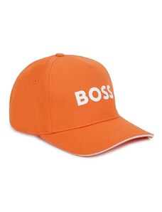 Dětská bavlněná čepice BOSS oranžová barva, s aplikací