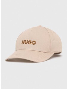 Bavlněná baseballová čepice HUGO béžová barva, s aplikací