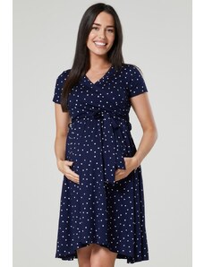 Elegantní těhotenské a kojící šaty 3v1 Happy Mama tmavě modré s puntíky