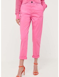 Kalhoty BOSS dámské, růžová barva, jednoduché, high waist