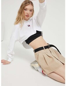 Mikina Tommy Jeans dámská, bílá barva, s kapucí, s aplikací