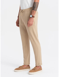 Ombre Clothing Pánské pletené kalhoty s elastickým pasem - pískové V3 OM-PACP-0121
