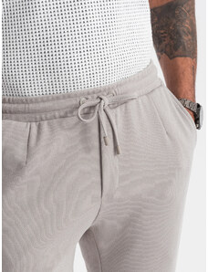 Ombre Clothing Pánské pletené kalhoty s pružným pasem - světle šedé V4 OM-PACP-0121