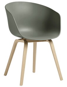 Šedozelená plastová židle HAY AAC 22 s dubovou podnoží