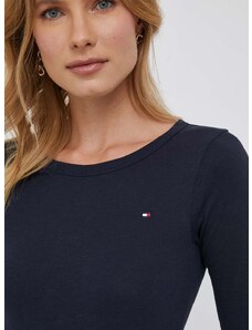 Bavlněné tričko s dlouhým rukávem Tommy Hilfiger tmavomodrá barva, WW0WW37861