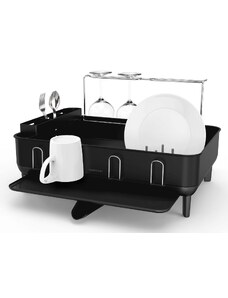 Odkapávač na nádobí Simplehuman s držákem na skleničky, rám z matné černé oceli