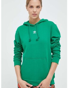 Bavlněná mikina adidas Originals dámská, zelená barva, s kapucí, hladká