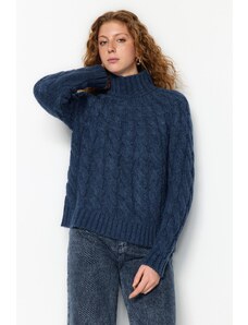 Trendyol Navy Blue Měkký texturovaný pletený pletený svetr z pleteného úpletu