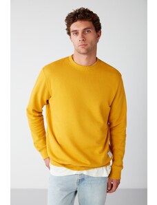 GRIMELANGE Travis Men's Soft Fabric Regular Fit Round Neck Saffron Yellow Sweatshir