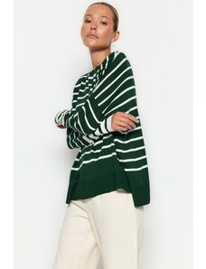 Trendyol Emerald Green Základní pruhovaný pletený svetr
