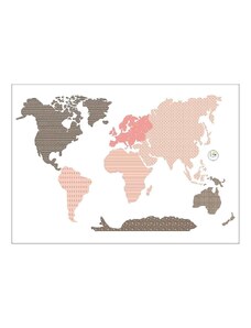 Yellow Tipi Růžová samolepka na zeď World Map 88 x 155 cm