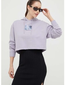 Bavlněná mikina Calvin Klein Jeans dámská, fialová barva, s kapucí, s potiskem