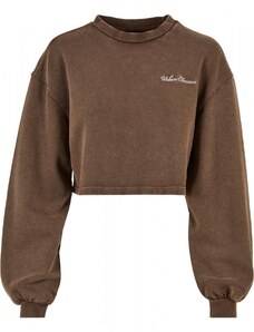 URBAN CLASSICS Ladies Cropped Small Embroidery Terry Crewneck - brown