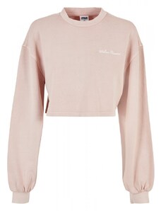 URBAN CLASSICS Ladies Cropped Small Embroidery Terry Crewneck - pink