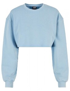 URBAN CLASSICS Ladies Cropped Flower Embroidery Terry Crewneck - balticblue
