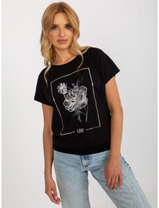 Fashionhunters Černé tričko s potiskem a nápisem RUE PARIS