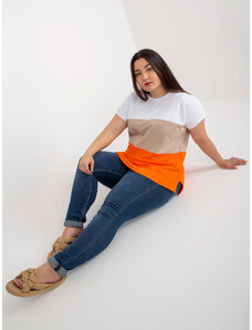 Fashionhunters Bílo-oranžová proužkovaná blůza plus size velikosti