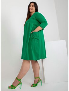 Fashionhunters Zelené rozšířené bavlněné šaty velikosti plus