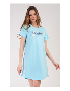 Vienetta Dámská noční košile s krátkým rukávem Ella, barva světle tyrkysová, 100% bavlna