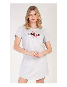 Vienetta Dámská noční košile s krátkým rukávem Méďa Smile, barva světle šedá, 100% bavlna