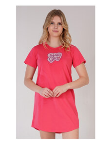 Vienetta Dámská noční košile s krátkým rukávem Super girl, barva korálová, 100% bavlna