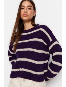 Trendyol Světle fialová Crop Základní pruhovaný pletený svetr