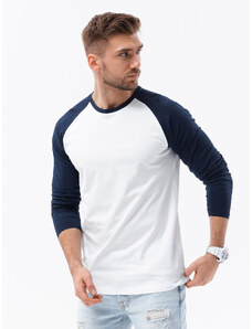 Ombre Clothing Pánské tričko s dlouhým rukávem a reglánovými rukávy - bílé a tmavě modré V1 L155