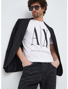 Bavlněné tričko Armani Exchange bílá barva, s potiskem, 8NZTPA ZJH4Z NOS
