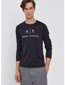 Tričko s dlouhým rukávem Armani Exchange pánské, tmavomodrá barva, s potiskem, 8NZTCH Z8H4Z NOS