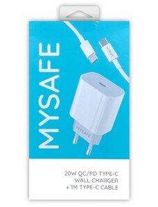 MySafe 20 Síťová nabíječka L77 Typ C + Kabel Typ C 1m Bílá