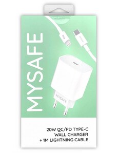 MySafe 20W Síťová nabíječka Typ C + Lightning kabel 1m Bílá