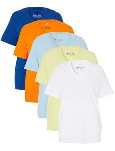 bonprix Dlouhé tričko s výstřihem do V (5 ks v balení), krátký rukáv Oranžová