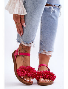 Botoshop Dámské sandály s textilními květy Fuchsie Fiori