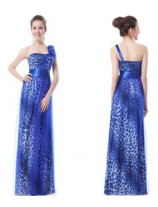 HollywoodStyle.cz safírové tmavě modré společenské šaty tygrované na jedno rameno: Modrá Tyl M