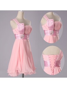 HollywoodStyle.cz krátké růžové společenské šaty koktejlky na jedno rameno: Růžová Šifon L-XL