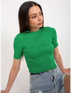 Fashionhunters Zelená žebrovaná halenka s krátkými rukávy