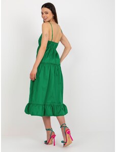 Fashionhunters Zelené rozevláté šaty s volánkem OCH BELLA
