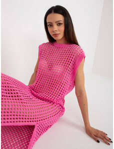 Fashionhunters Růžové letní pletené šaty s prolamovaným vzorem