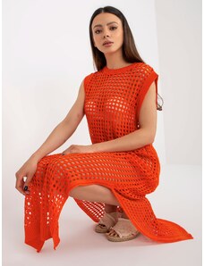 Fashionhunters Oranžové pletené maxi šaty bez rukávů