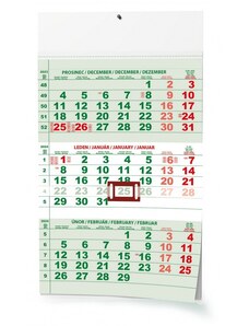 Baloušek s.r.o. Nástěnný kalendář Tříměsíční - A3 (s mezinárodními svátky) - zelený 2024 BNC2-24