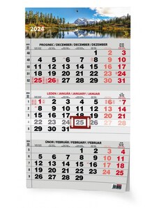 Baloušek s.r.o. Nástěnný kalendář Tříměsíční - A3 (s mezinárodními svátky) - černý - Příroda 2024 BNC7-24