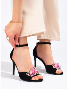 Komfortní dámské sandály černé na jehlovém podpatku