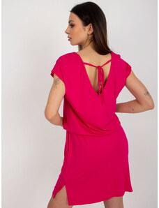 Fashionhunters Fuchsiové ležérní šaty s krátkým rukávem RUE PARIS