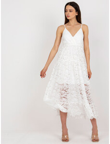 BASIC Bílé krajkové midi šaty s volánkem --bílé Bílá