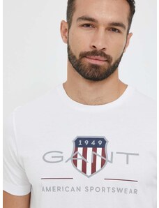 Bavlněné tričko Gant bílá barva, s potiskem