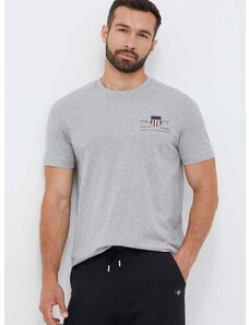 Bavlněné tričko Gant šedá barva, s aplikací