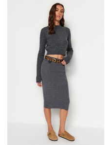 Trendyol Anthracite Midi Pencil Knitwear Skirt